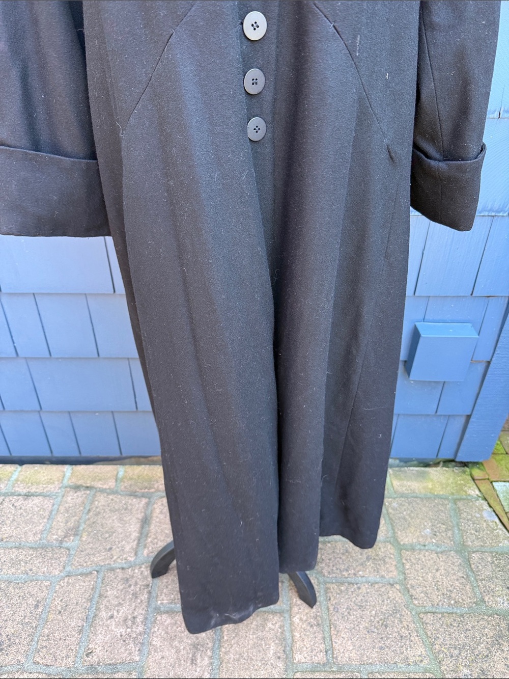 Harve Benard Long Black Trench Coat 14 XL wool blend lined Mary Poppins - Picture 3 of 11